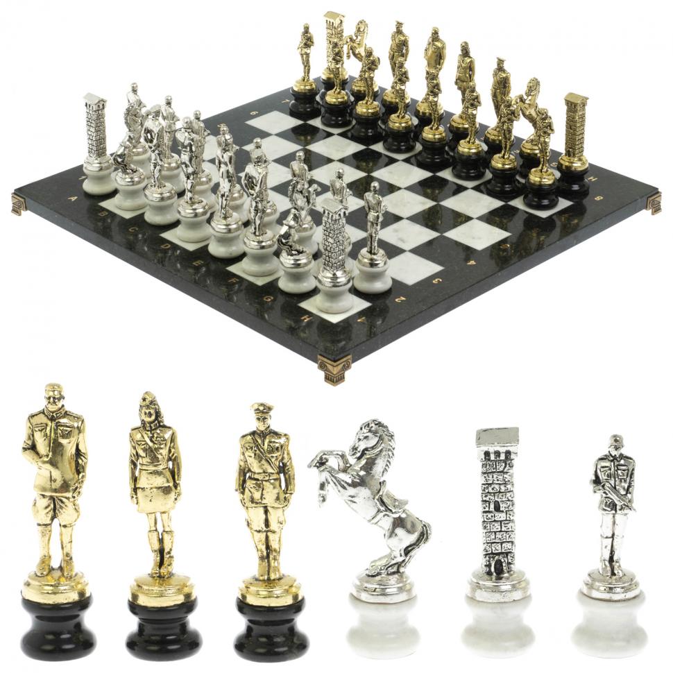 Шахматы "Великая Отечественная война" на подставках доска 48х48 см мрамор/змеевик фото 1 — 