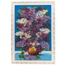 Картина из каменной крошки &quot;Сирень в вазе&quot; 47х67 см багет синий фон — 