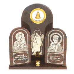 Икона большая триптих &quot;Ангел, Богородица, Николай&quot; камень обсидиан — 