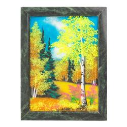 Картина из камня &quot;Осенний пейзаж&quot; рамка змеевик 24х18,5 см — 