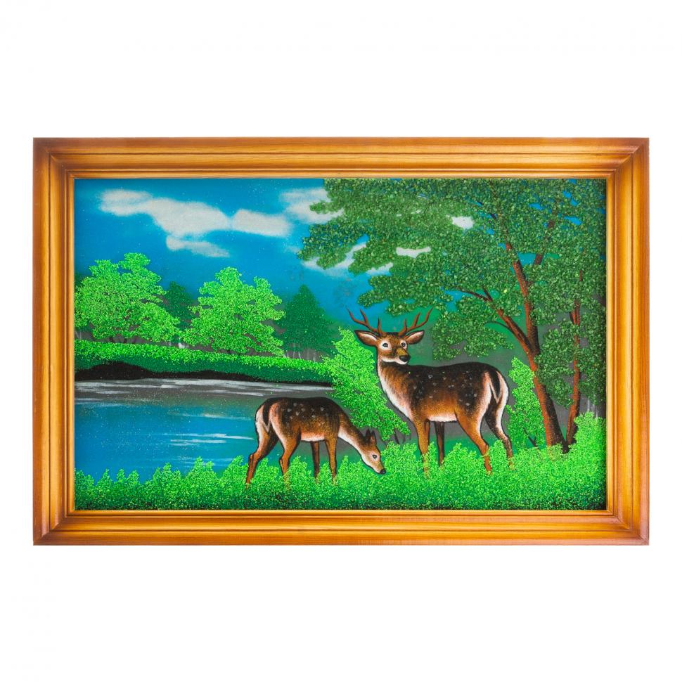 Картина из каменной крошки "Олени" багет дерево 46х66 см фото 1 — 