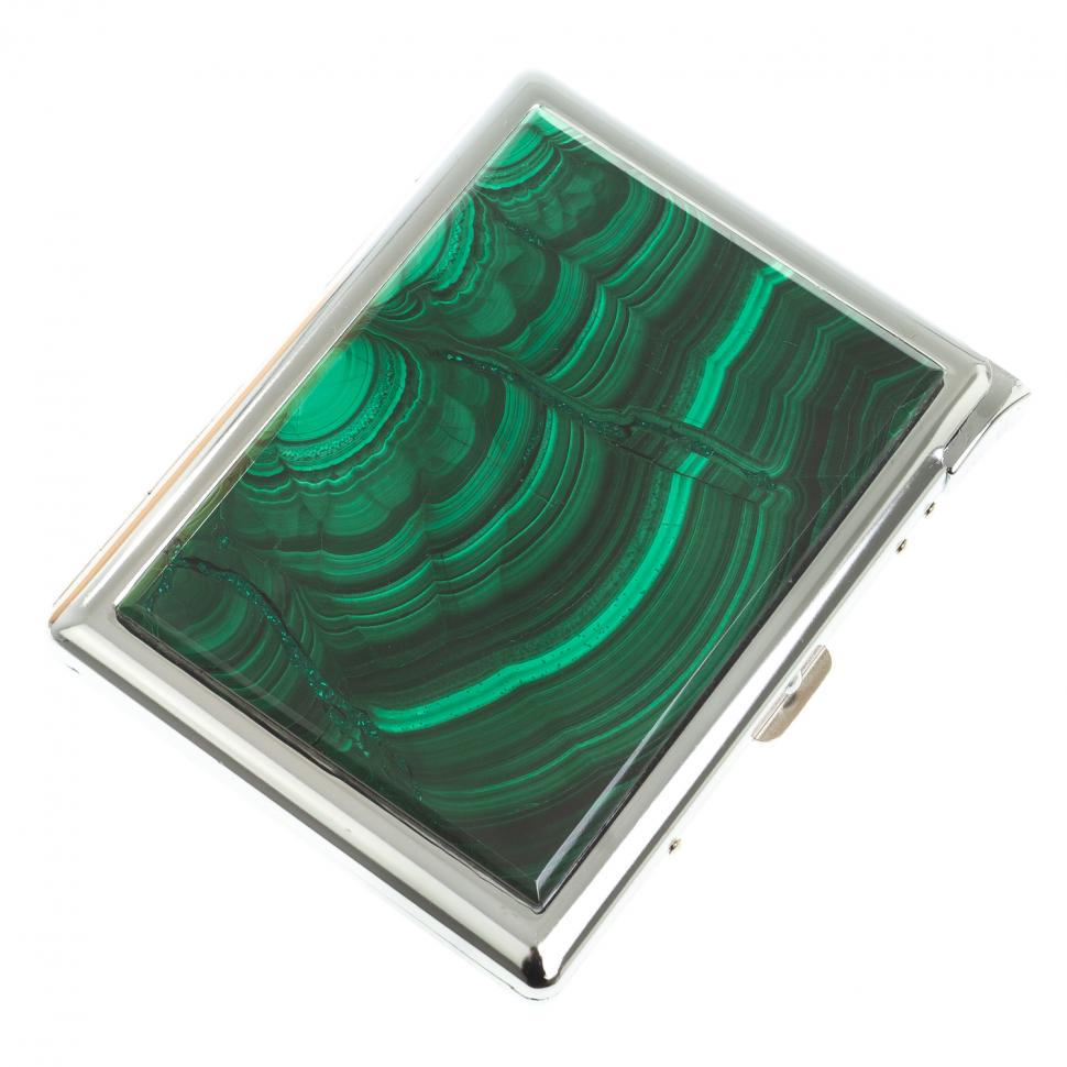 Портсигар на 10 сигарет с зажигалкой камень малахит фото 1 — 