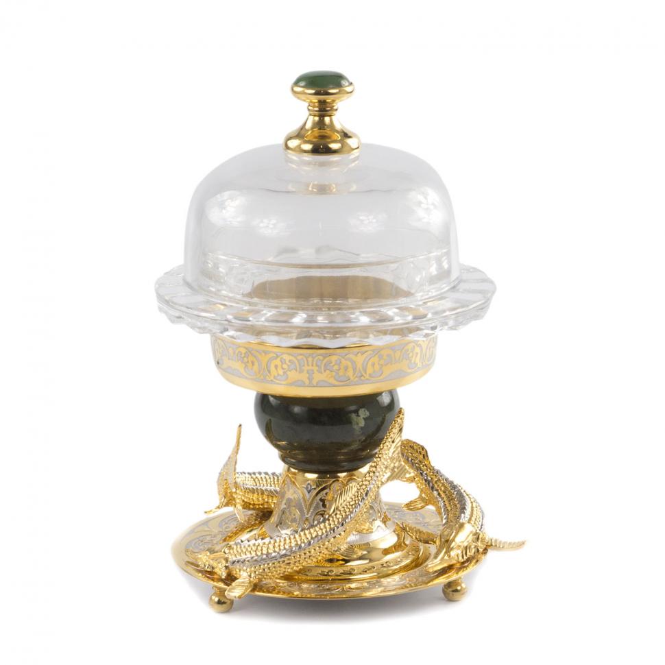 Икорница "Три осетра" из нефрита Златоуст фото 1 — 