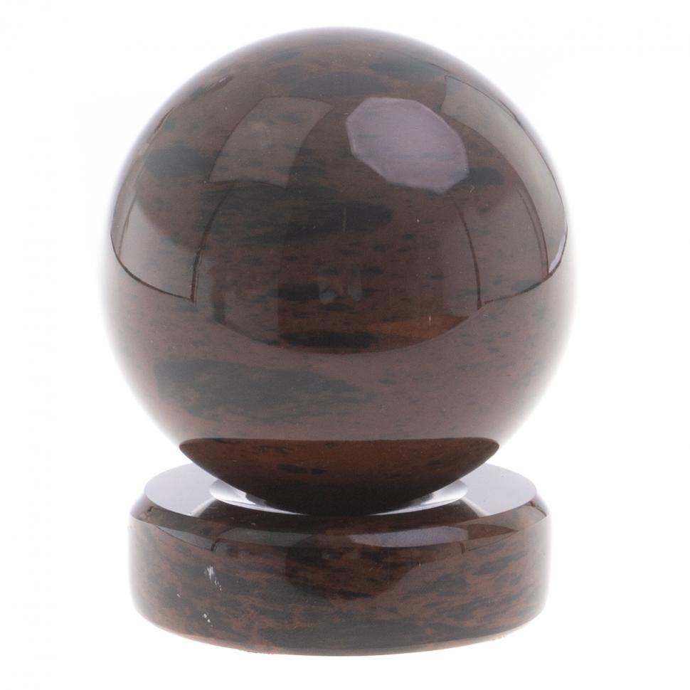 Шар из обсидиана 8 см коричневый на круглой подставке фото 1 — 