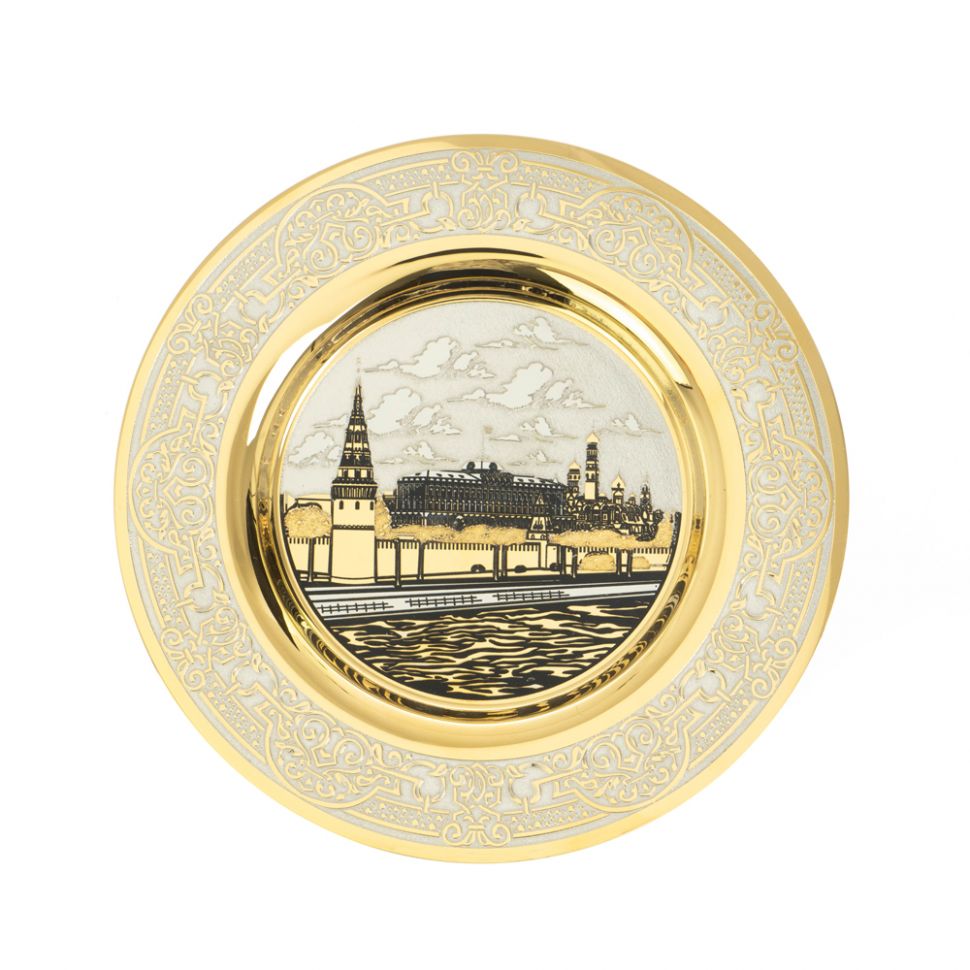 Тарелка с гравюрой "Московский Кремль" 12 см в подарочной упаковке Златоуст фото 1 — 