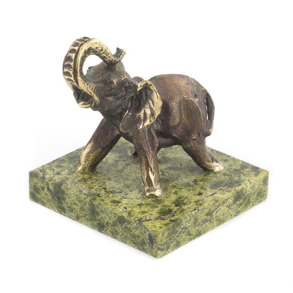 Статуэтка из бронзы на подставке из змеевика "Слон" фото 1 — 