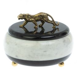 Шкатулка &quot;Гепард&quot; из белого мрамора и змеевика 15х15х12 см — 