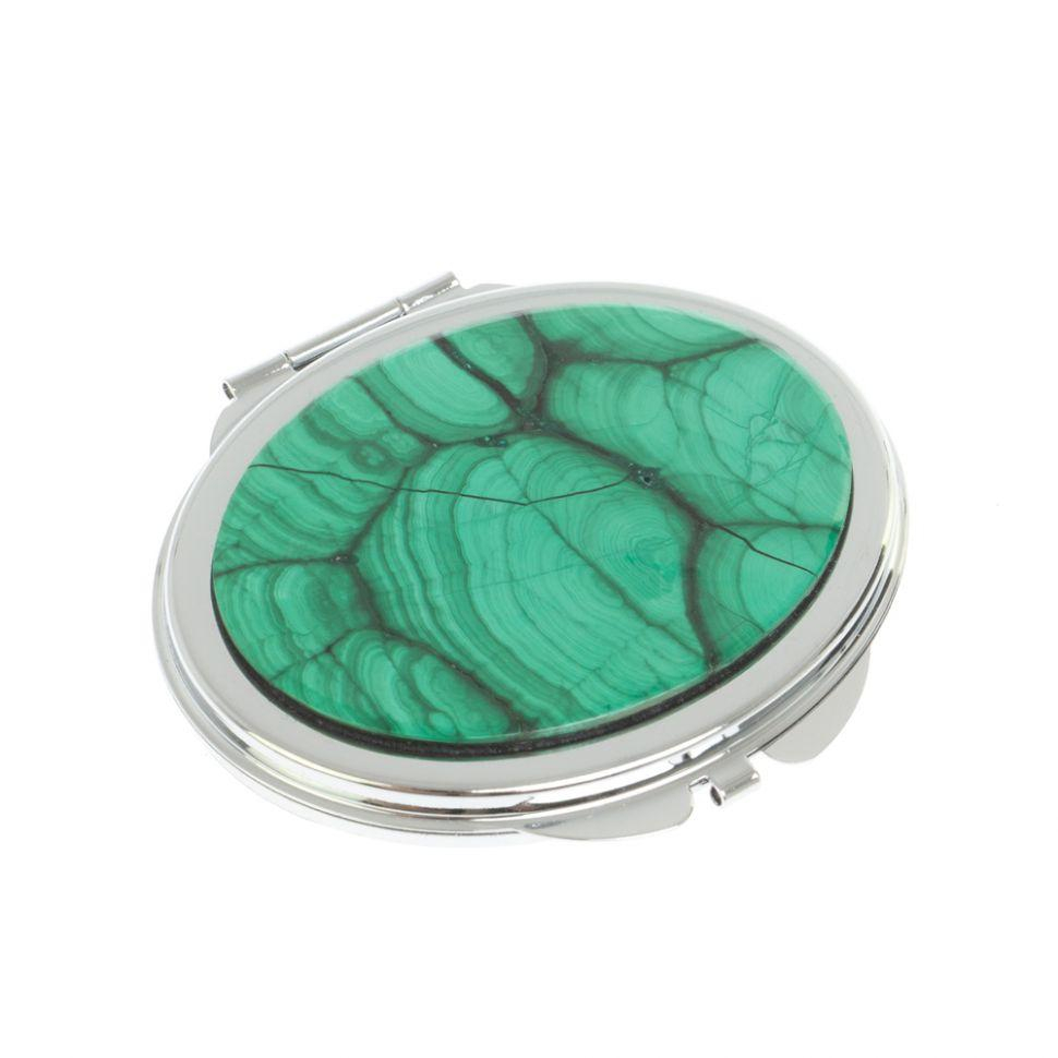 Зеркальце овальное из малахита цвет серебро фото 1 — 