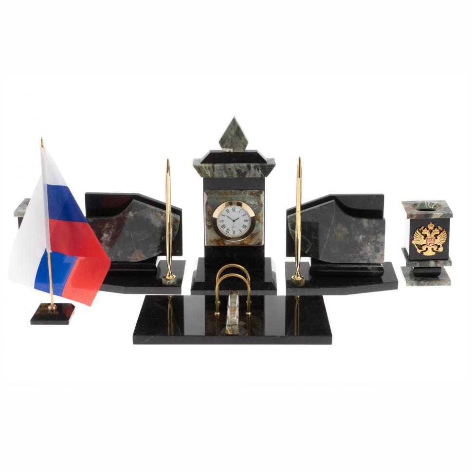 Настольный набор с гербом и флагом России из офиокальцита фото 1 — 