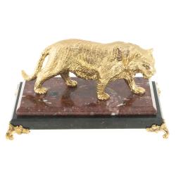 Бронзовая статуэтка &quot;Амурский тигр&quot; на подставке из камня золотистая — 