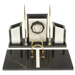 Письменный набор &quot;Канцелярский&quot; с часами камень мрамор — 