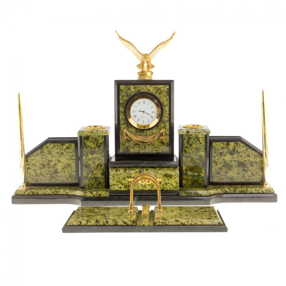 Письменный набор из камня "Горный орел" змеевик фото 1 — 