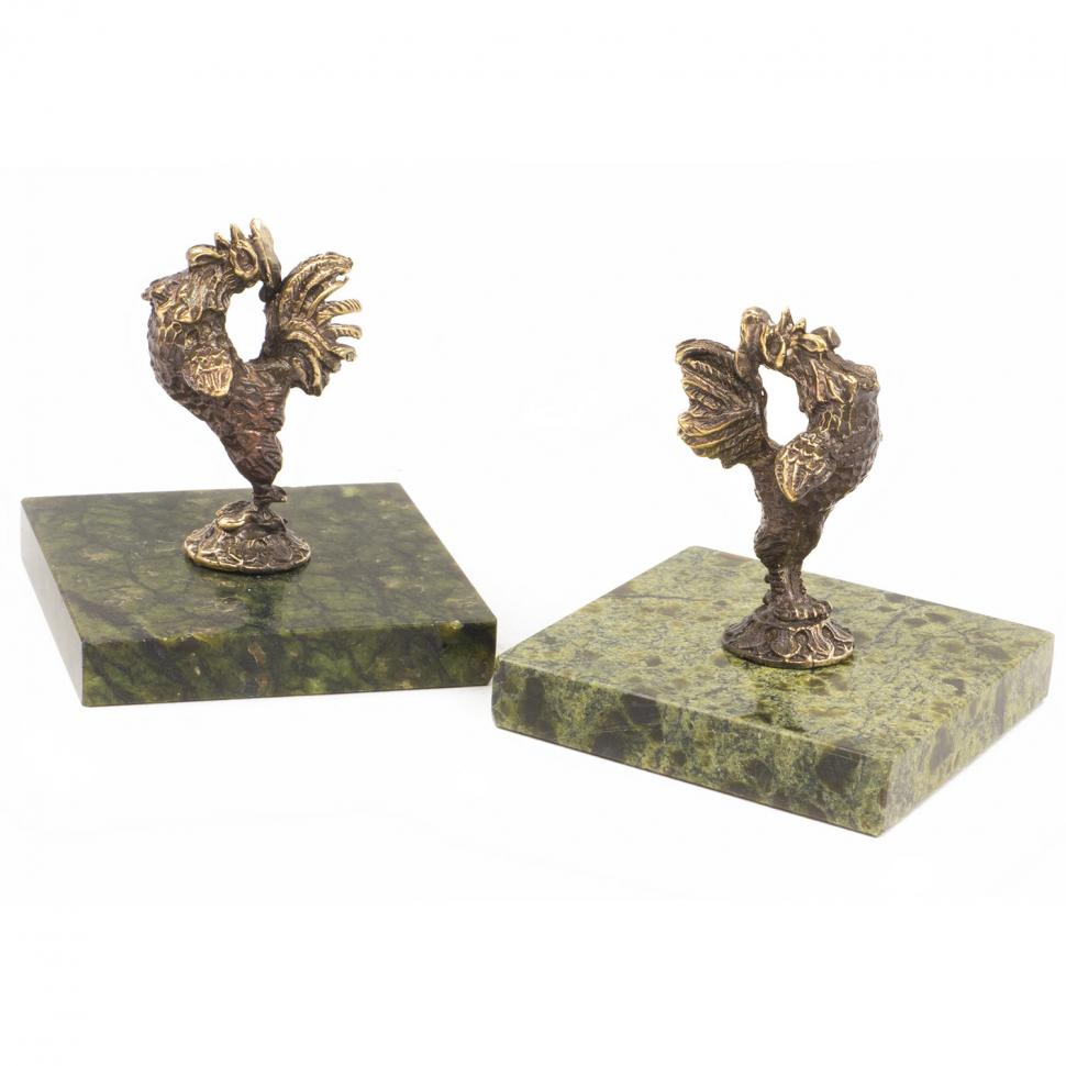 Статуэтка "Петушок кричит" большой бронза змеевик фото 1 — 