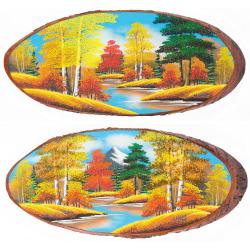 Панно на срезе дерева &quot;Осень&quot; горизонтальное 60-65 см каменная крошка — 