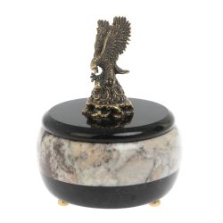 Шкатулка круглая из креноида &quot;Орёл&quot; 10,5х10,5х14 см — 