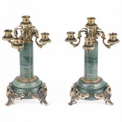 Бронзовые 5-ти рожковые канделябры на камне пара — 