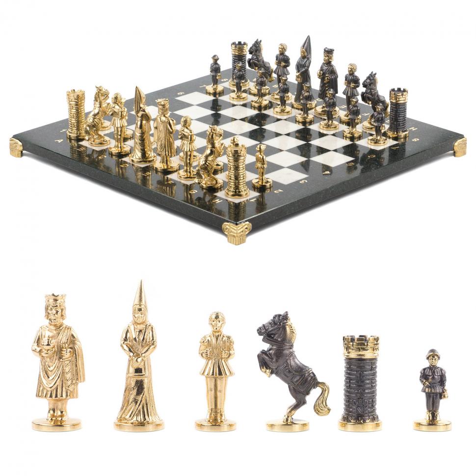 Шахматы "Камелот" бронза мрамор змеевик 40х40 см фото 1 — 
