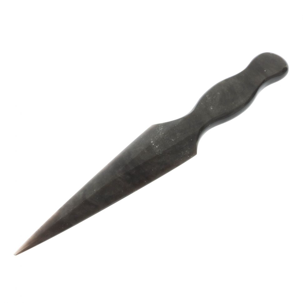 Декоративный нож из серого обсидиана 24,5х4,5х1 см фото 1 — 