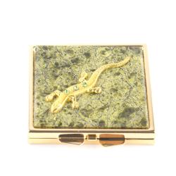 Зеркальце квадратное из змеевика с ящерицей цвет золото — 