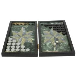 Каменные нарды &quot;Роза ветров&quot; серый мрамор и офиокальцит — 