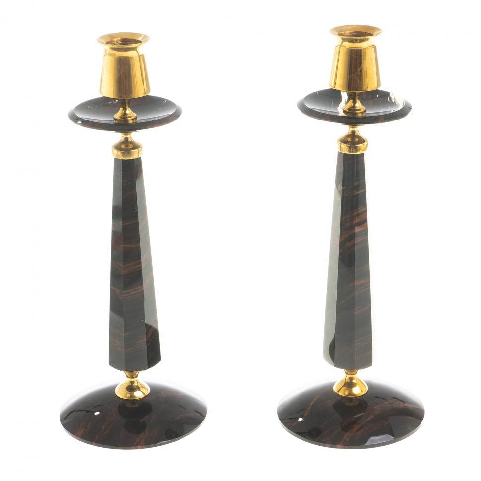 Подсвечники "Грани" коричневый обсидиан (пара) фото 1 — 