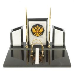 Письменный набор &quot;Канцелярский&quot; с гербом камень мрамор — 