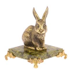 Статуэтка из бронзы &quot;Кролик&quot; на подставке из змеевика — 