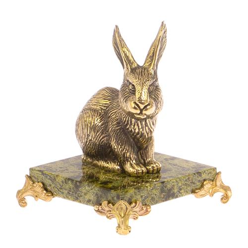 Статуэтка из бронзы "Кролик" на подставке из змеевика фото 1 — 