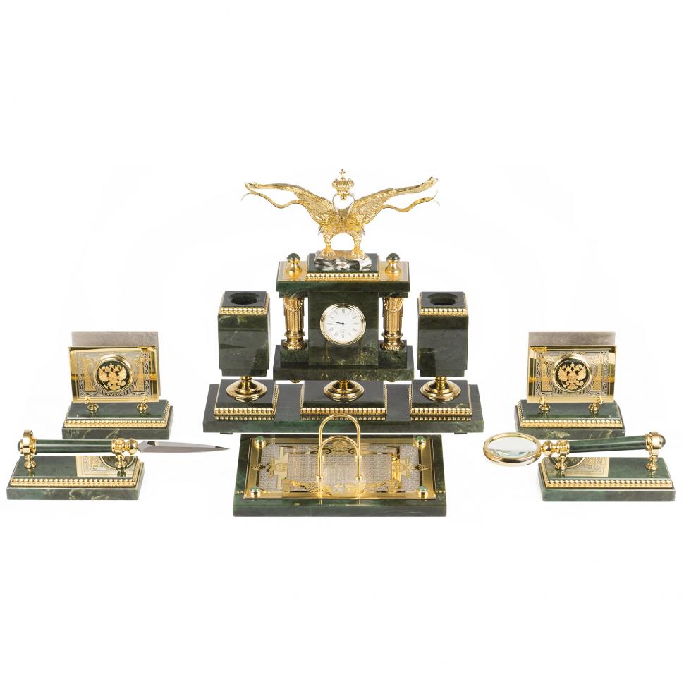 Настольный набор "Двуглавый орел" из нефрита фото 1 — 