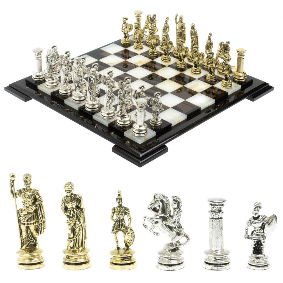 Шахматы "Древний Рим" доска 40х40 см оникс / обсидиан фото 1 — 