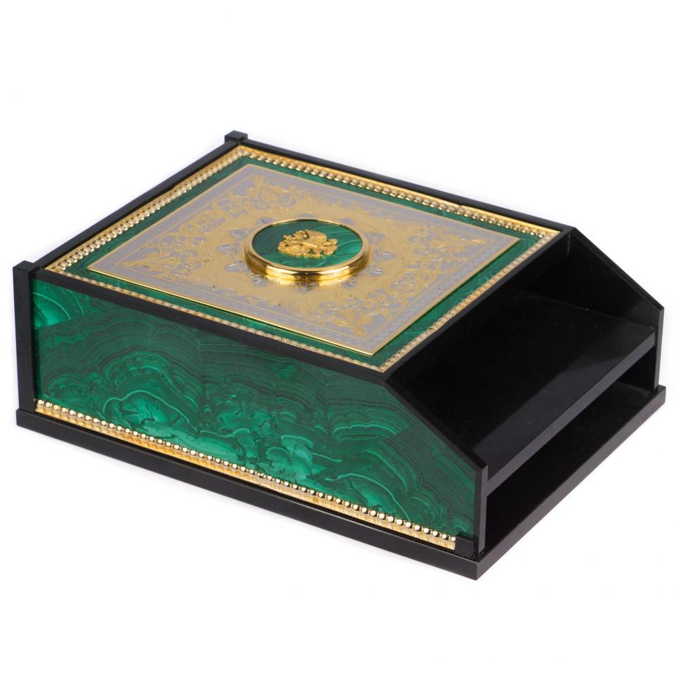 Лоток для бумаг А4 камень малахит Златоуст фото 1 — 