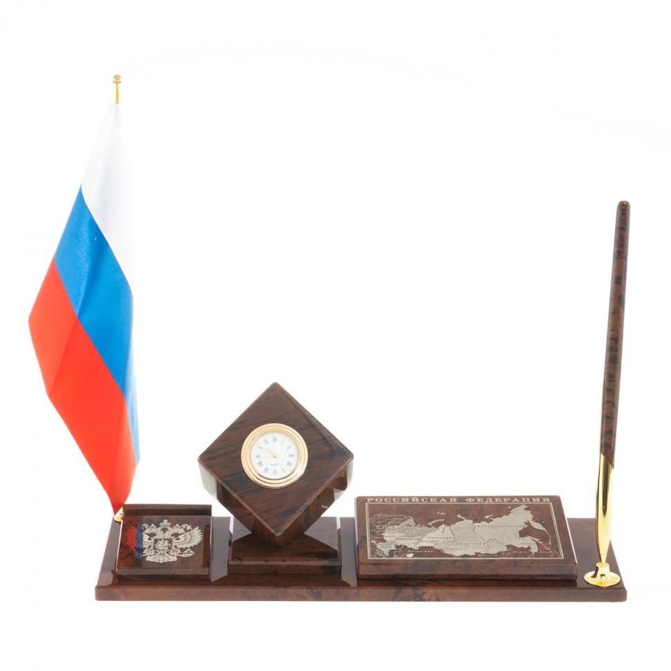 Письменный набор "Куб с картой РФ" камень обсидиан фото 1 — 