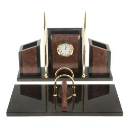 Письменный набор &quot;Канцелярский&quot; с часами камень лемезит — 