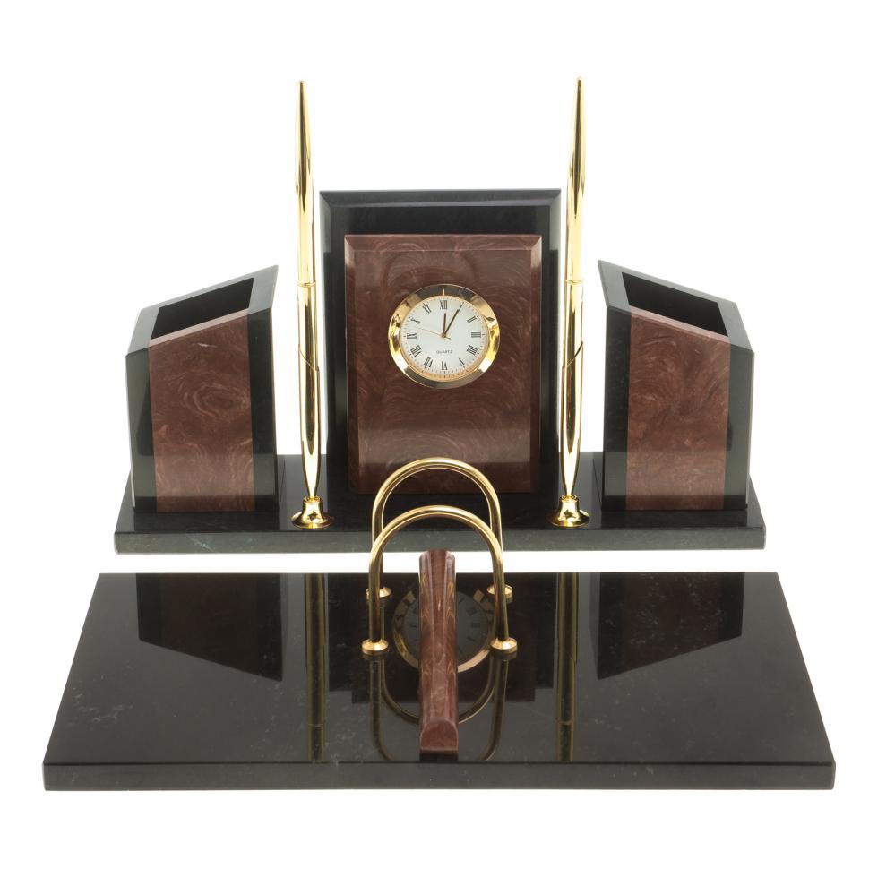 Письменный набор "Канцелярский" с часами камень лемезит фото 1 — 