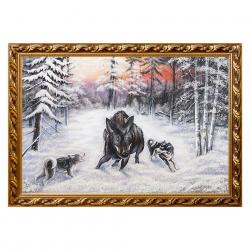 Картина &quot;Охота на кабана&quot; багет 46х66 см, каменная крошка — 