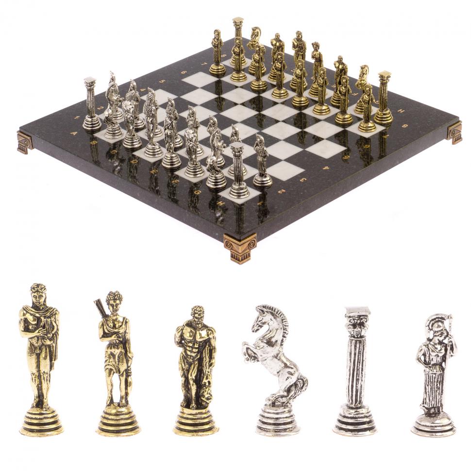 Шахматы "Афина" доска 32х32 см мрамор змеевик фото 1 — 