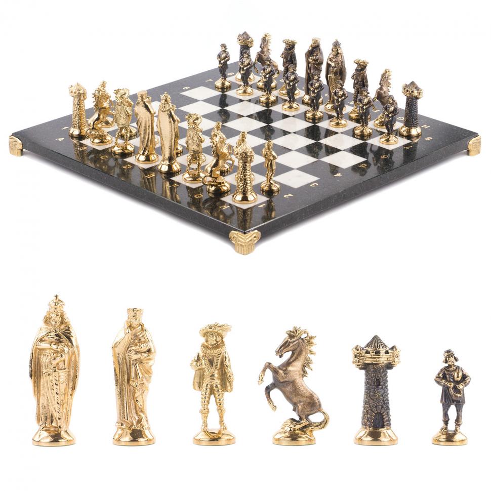 Шахматы настольные "Средневековье" 40х40 см камень мрамор змеевик фото 1 — 