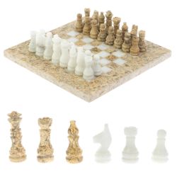 Шахматы &quot;Сувенирные&quot; из ракушечника и белого мрамора доска 20х20 см — 