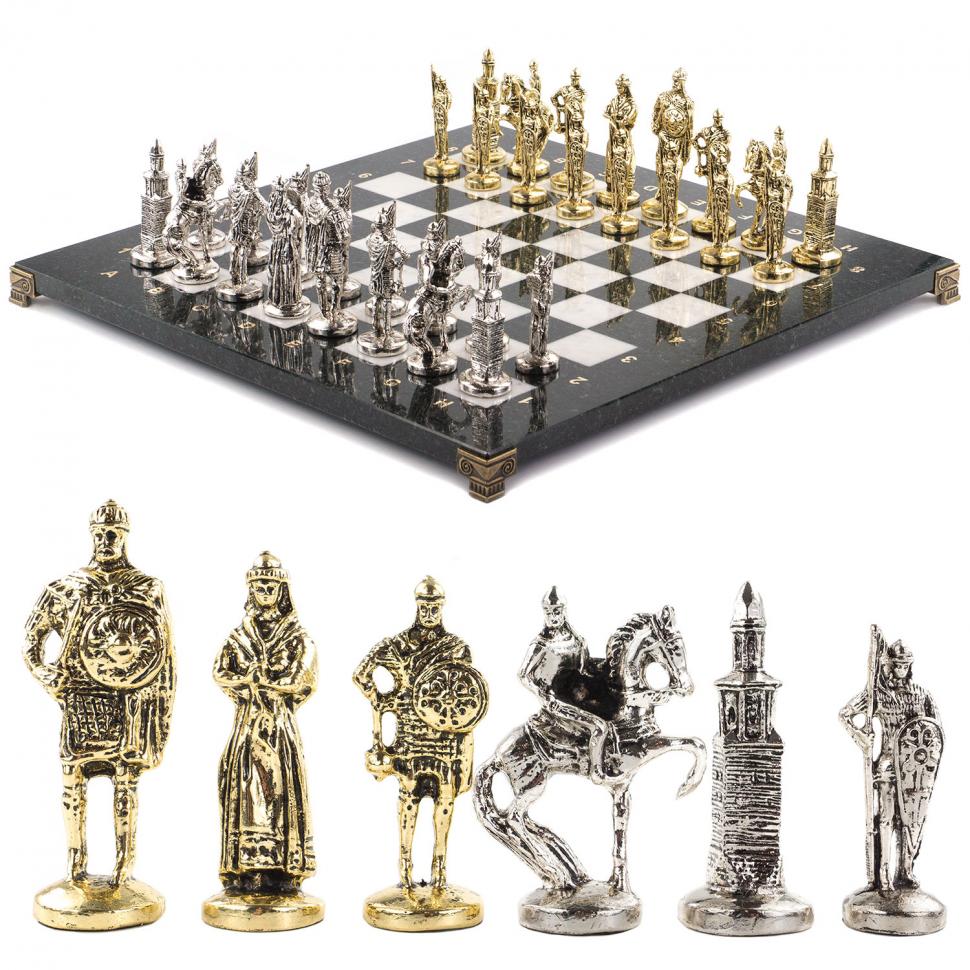 Подарочные шахматы "Русь" доска 40х40 см камень мрамор фото 1 — 