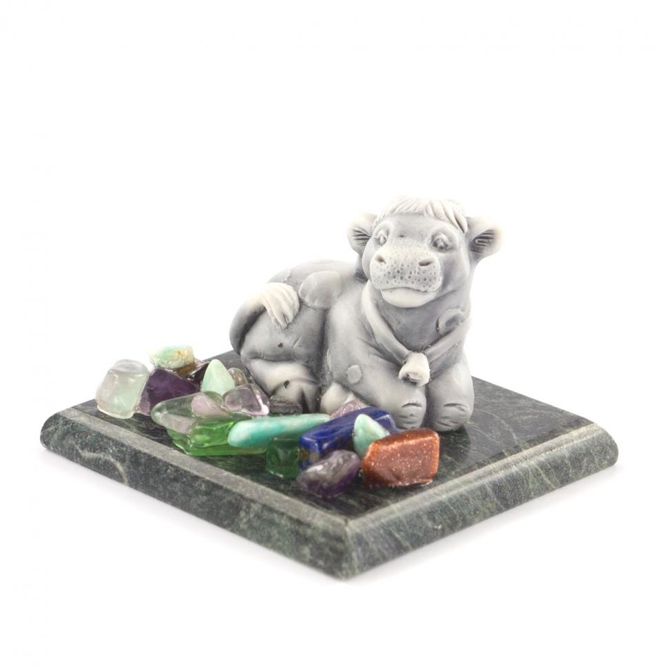 Статуэтка "Бык лежит" мрамолит змеевик фото 1 — 