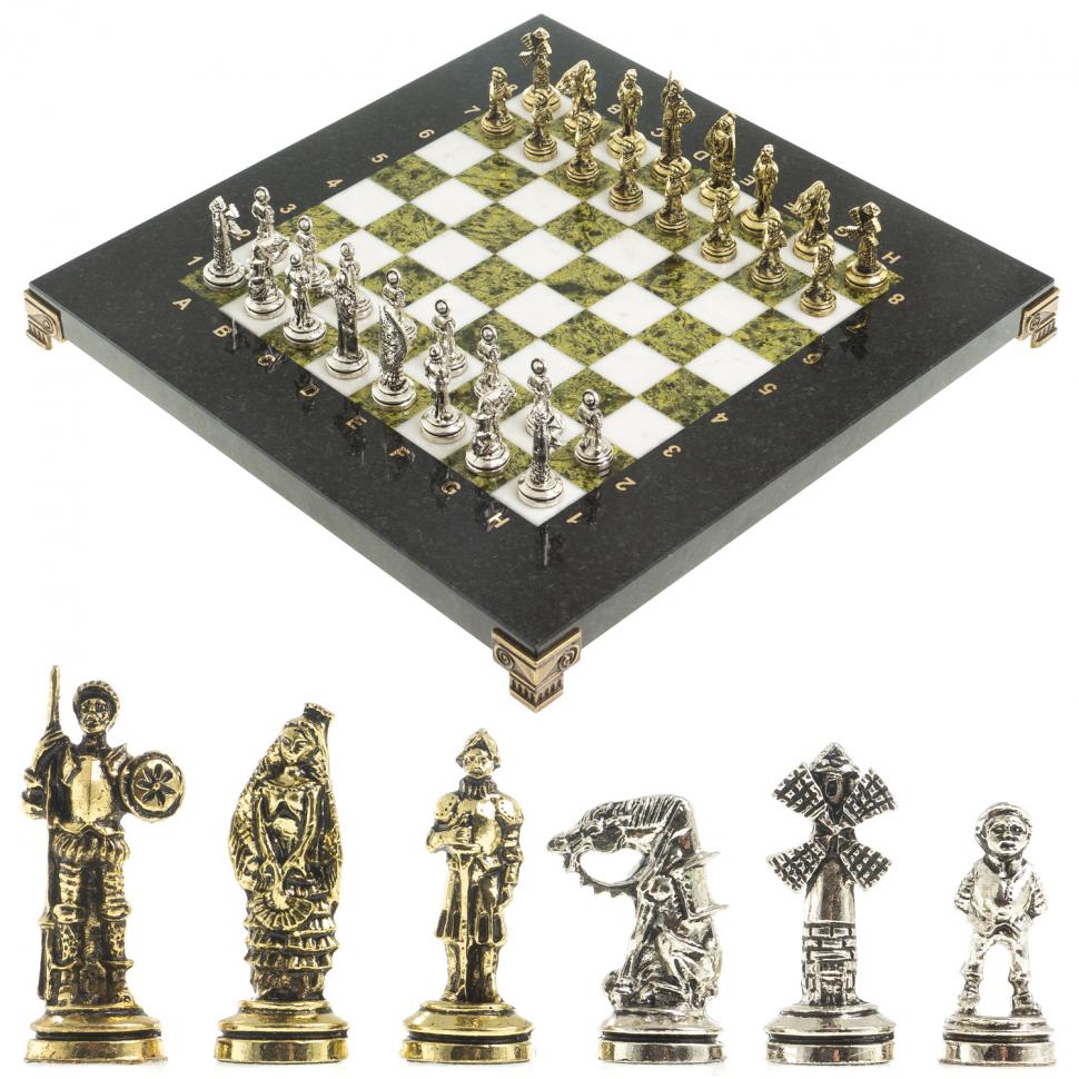 Шахматы "Дон Кихот" доска 28х28 см из камня мрамор змеевик фото 1 — 