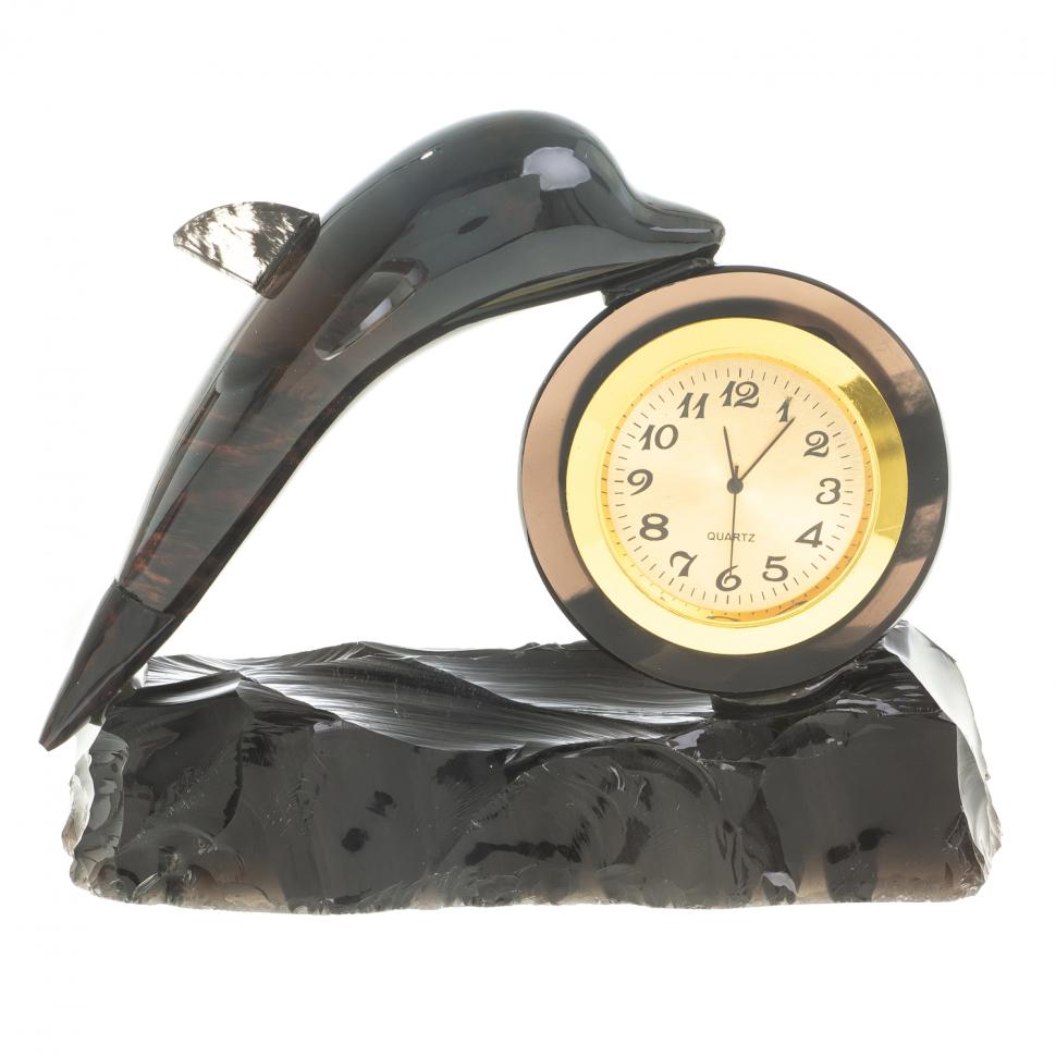 Часы сувенирные "Дельфин" черный обсидиан фото 1 — 