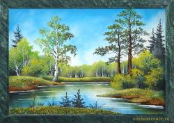 Картина из камня &quot;Летний пейзаж&quot; рамка змеевик 34х44 см — 