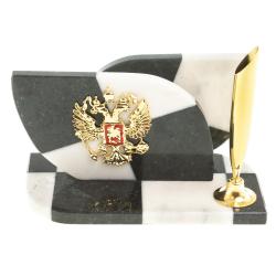 Визитница &quot;Шахматная&quot; с подставкой под ручку камень мрамор, змеевик — 