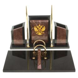 Письменный набор &quot;Канцелярский&quot; с гербом камень лемезит — 