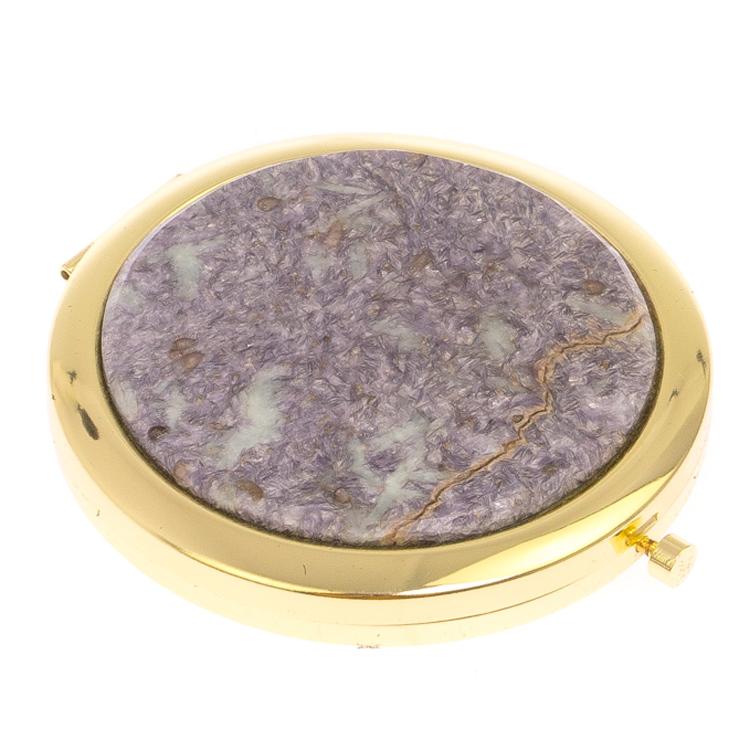 Карманное зеркальце камень лепидолит золото фото 1 — 