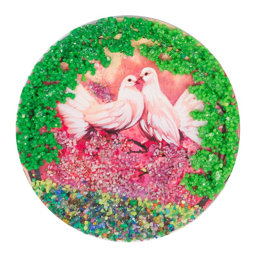 Магнит с рисунком "Два голубя на ветке" змеевик фото 1 — 