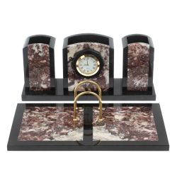 Настольный набор &quot;Канцелярский&quot; из креноида с часами — 