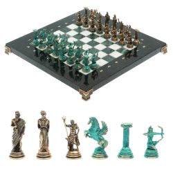 Шахматы &quot;Лучники&quot; фигуры бронза / патина 28х28 см из змеевика и мрамор — 
