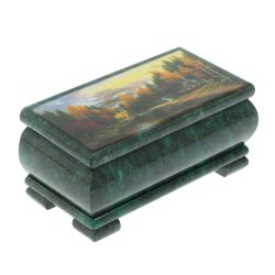 Шкатулка &quot;Домик в осеннем лесу&quot; из змеевика 16х8х7,5 см — 